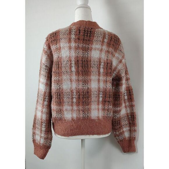 Cardigan Plaid Knit Button Down Sweater Long Sleeve Cozy Boho XS - Picture 2 of 7